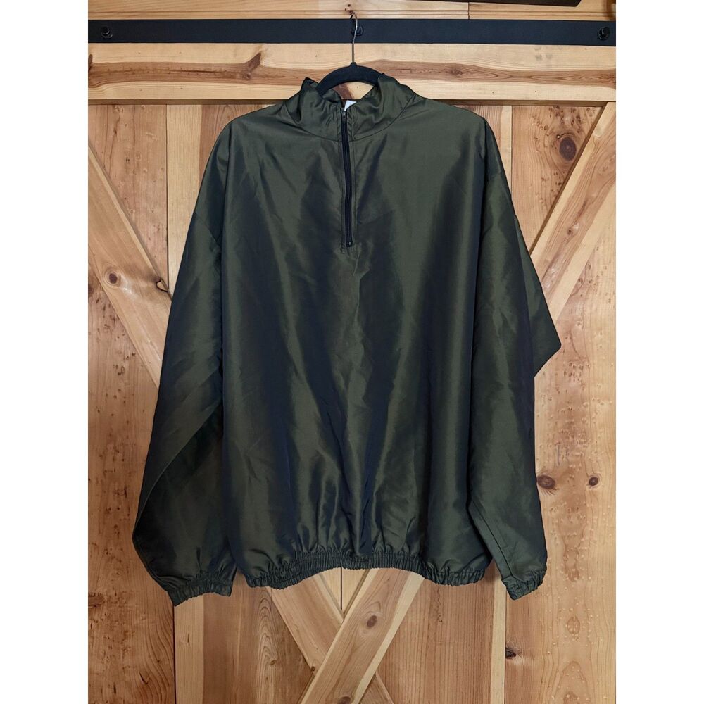 Vintage 90s Iridescent Olive Green Quarter Zip Windbreaker Anorak Gorpcore OS